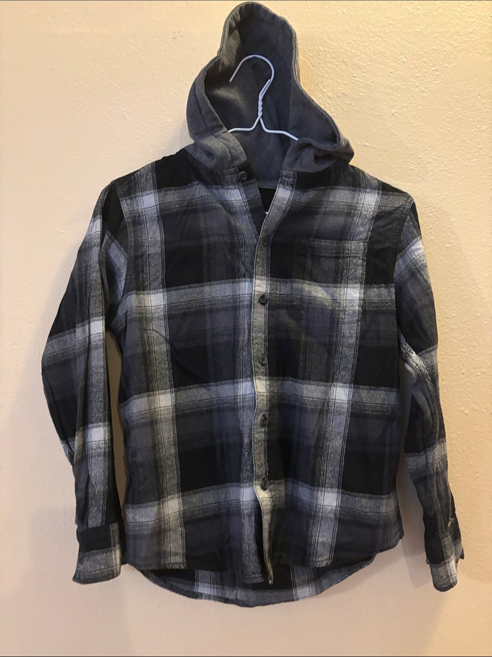 wonder nation Black & Gray Plaid Hooded Button-Down Shirt